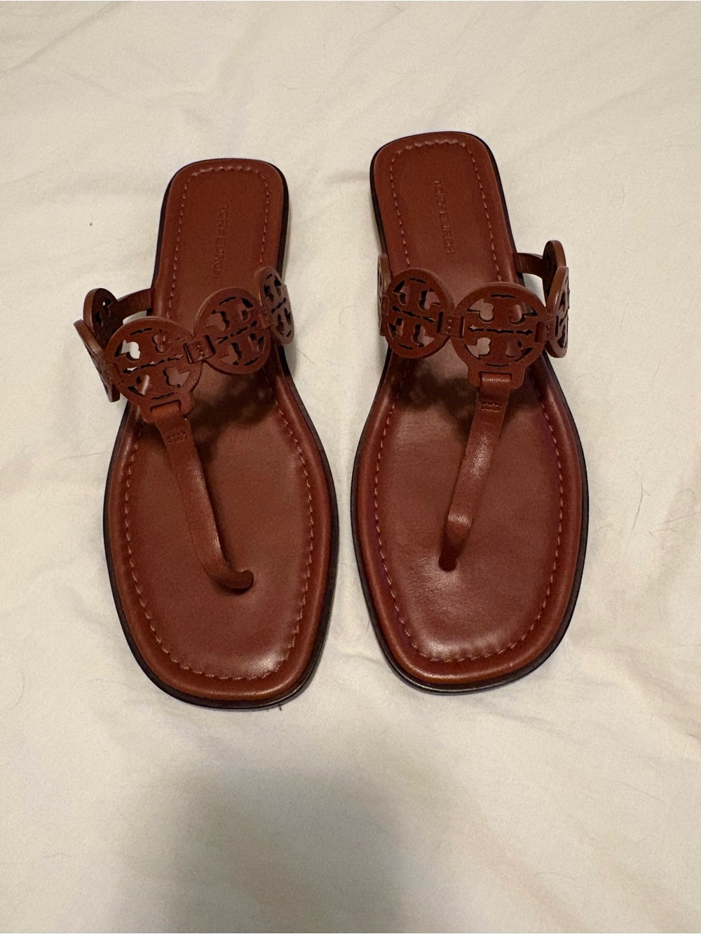 Tory Burch Brown Tiny Miller Leather Thong Sandals